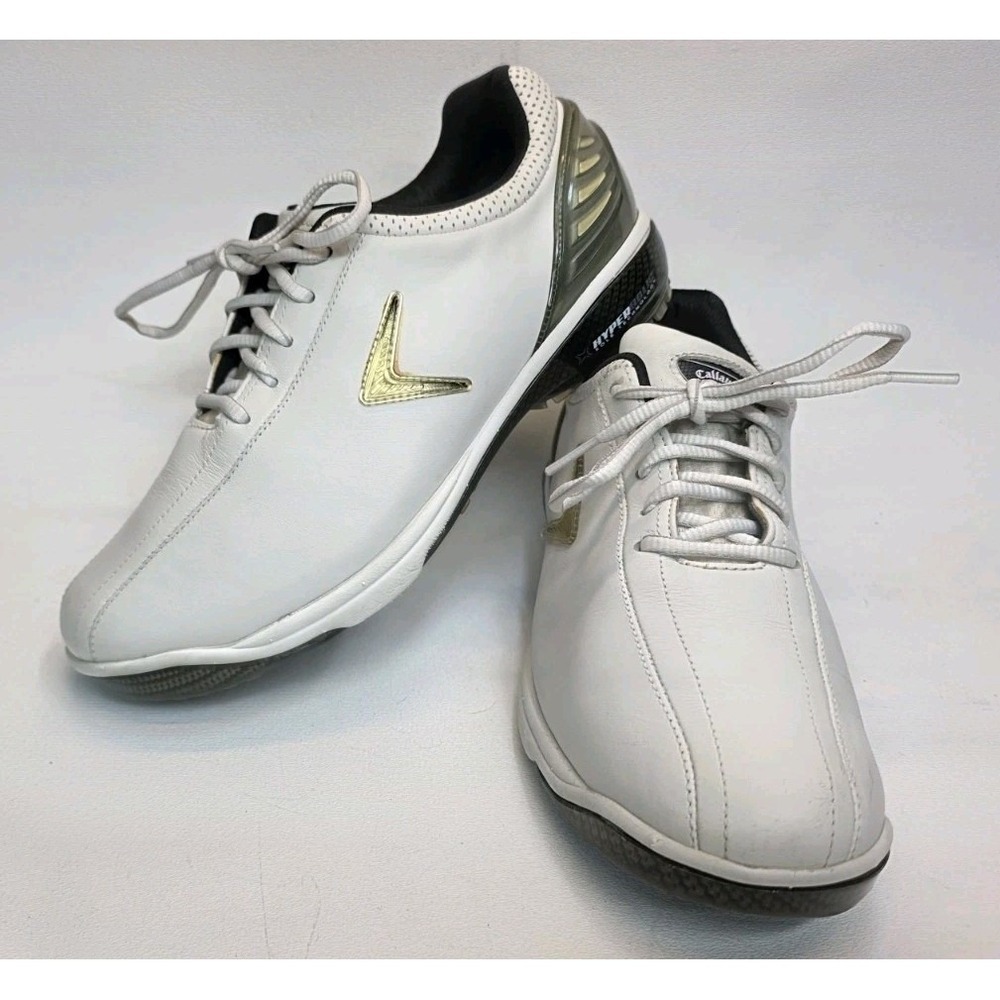 Womens Size 9 Callaway Hyperbloic Golf Cleats White & Gold Leather Shoes